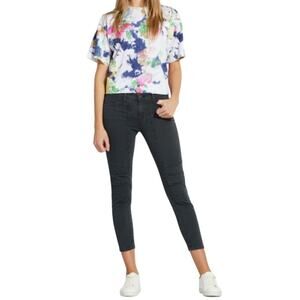 J Brand Black Denim Cotton Stretch Mid Rise Ginger Cropped Skinny Jeans Size 26